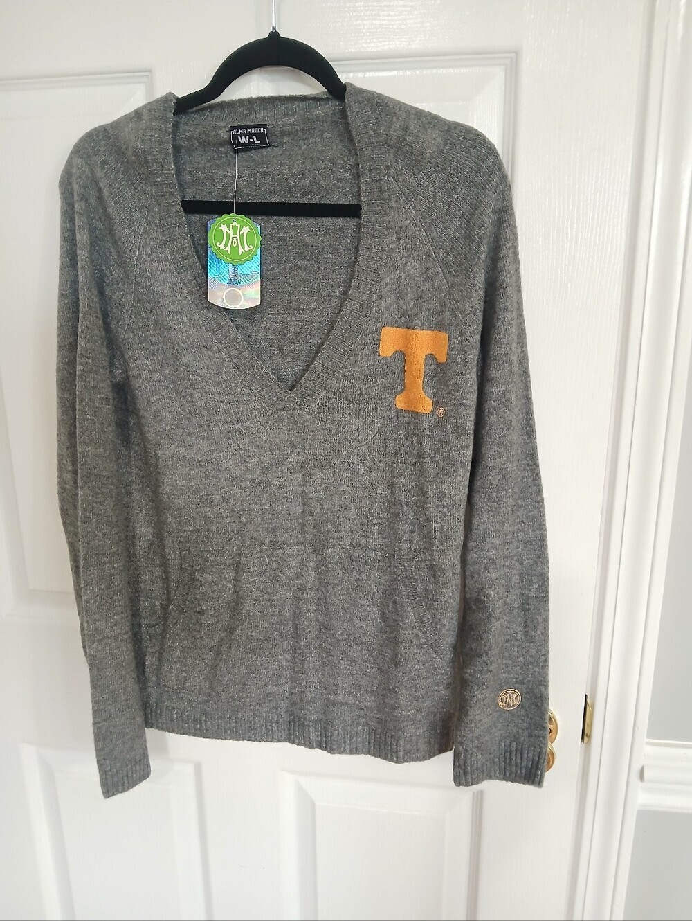 Alma Mater Gray V-Neck Sweater with Orange 'T' Accent Tennessee Vols College - Picture 2 of 9
